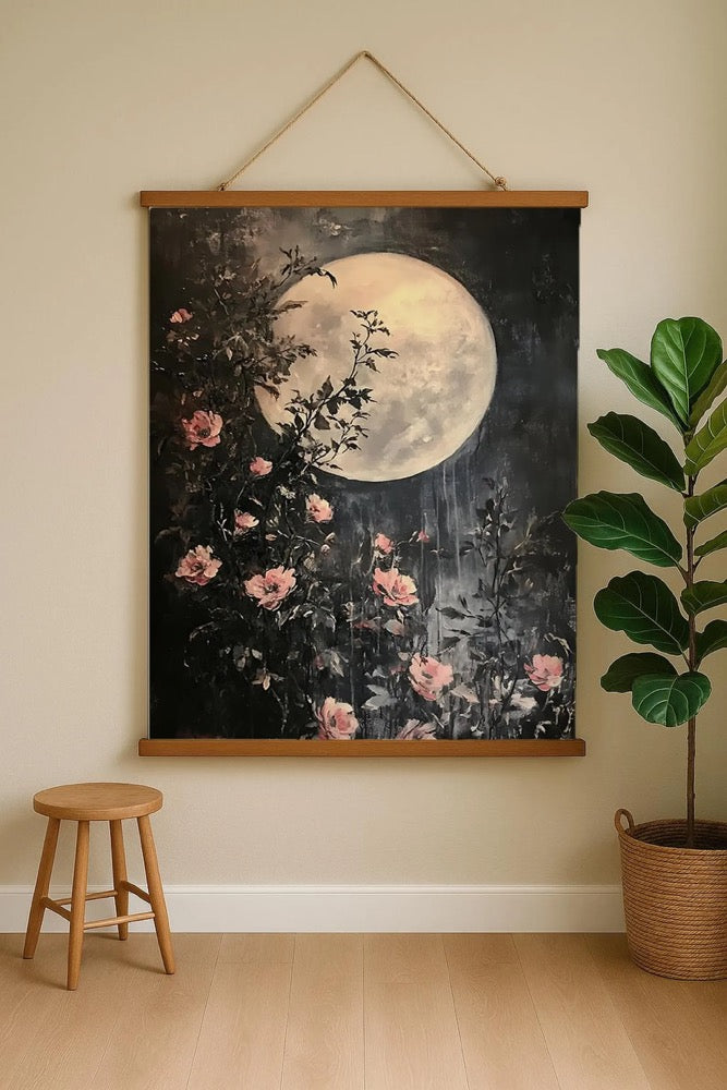 Sakura Moon Tapestry – Cherry Blossom Moon Wall Hanging Floral Boho Home Decor