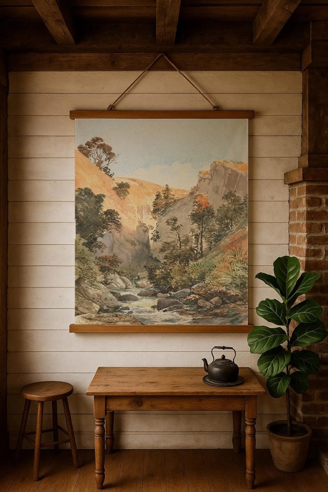 Rustic Mountain Landscape Wall Art – Vintage Nature Scene for Farmhouse & Cottage Decor