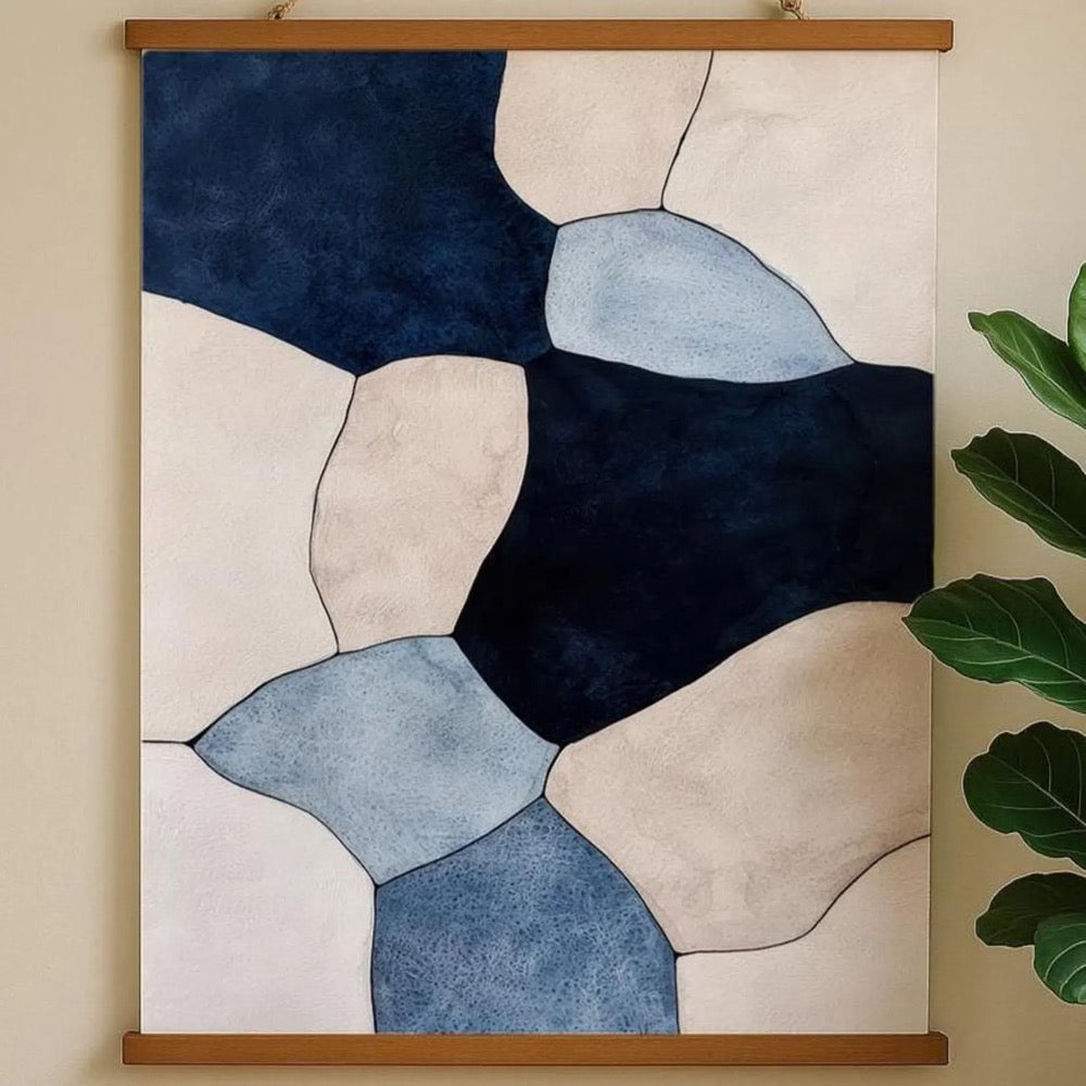 Abstract Blue Geometric Tapestry – Modern Boho & Scandi Wall Hanging