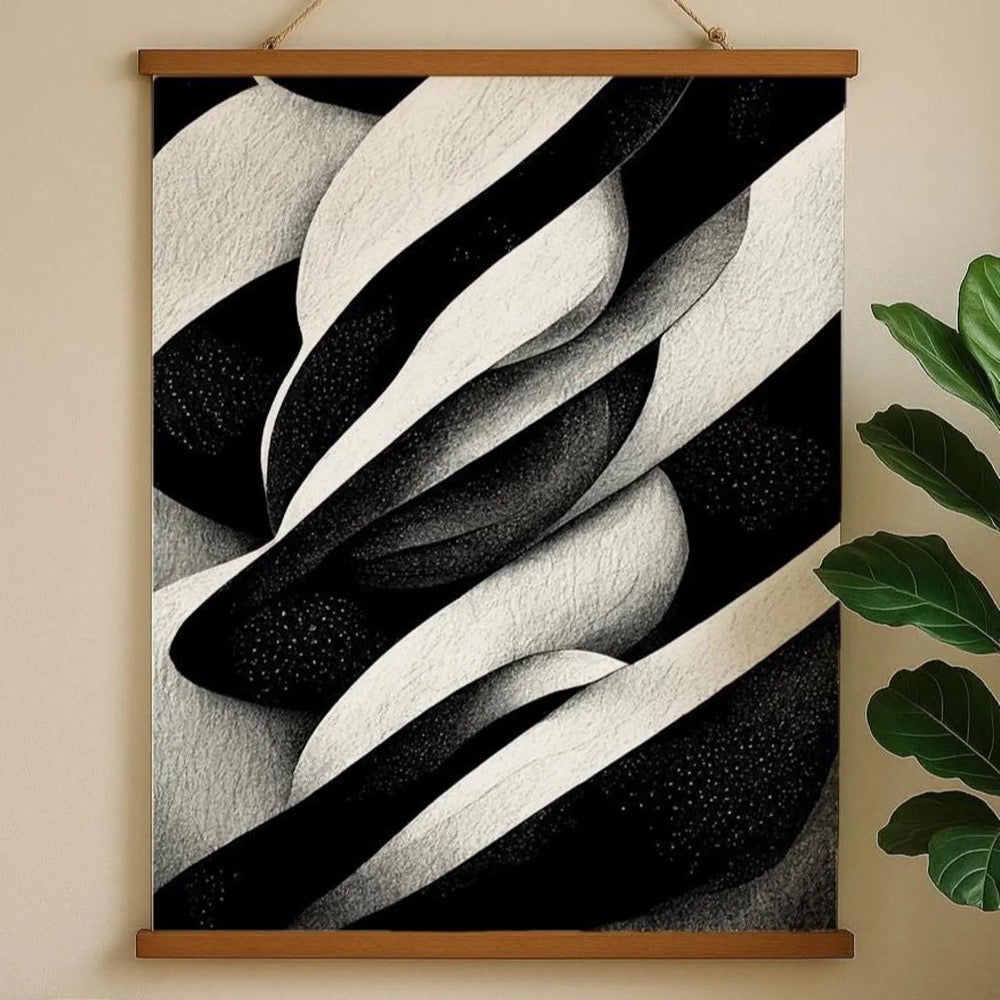 Monochrome Abstract Tapestry – Black & White Modern Wall Hanging