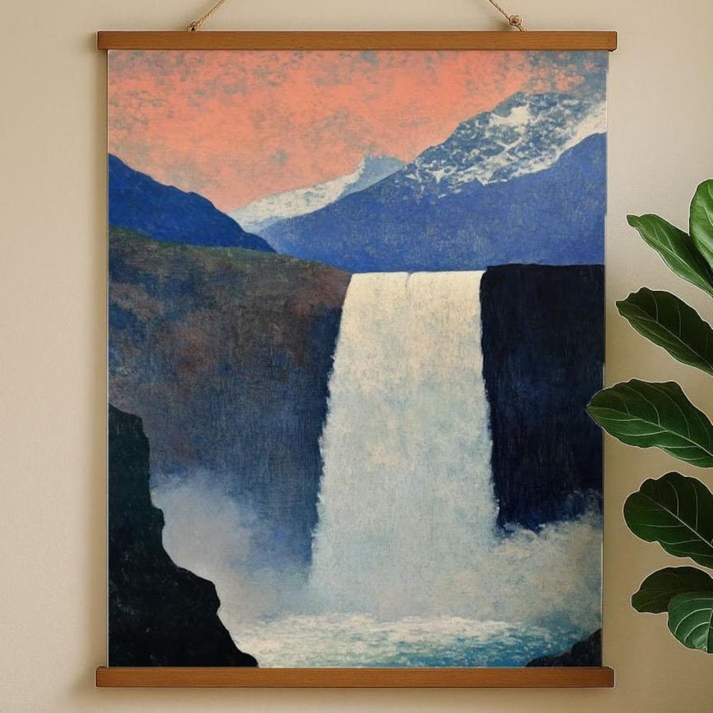Abstract Waterfall Art Tapestry with Wooden Hanger - Modern Contemporary Wall Hanging