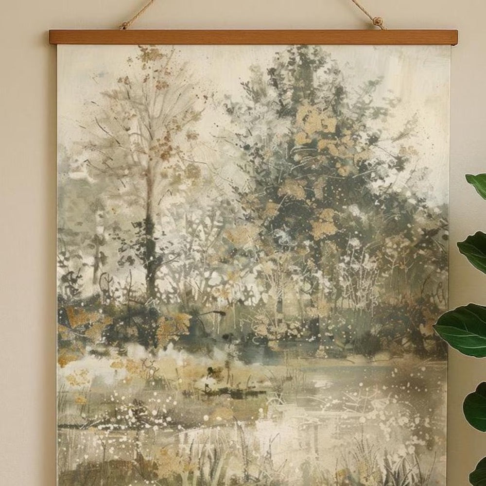 Boho-Chic Neutral Landscape Tapestry – Soft Watercolor Botanical Print