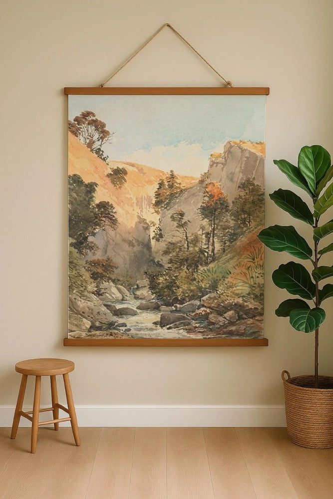 Rustic Mountain Landscape Wall Art – Vintage Nature Scene for Farmhouse & Cottage Decor