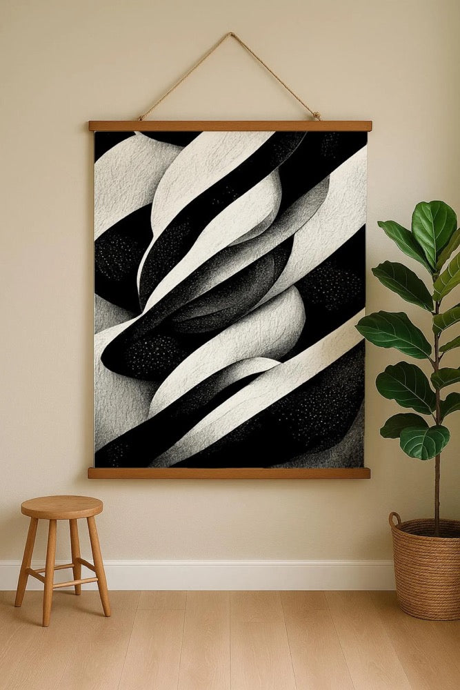 Monochrome Abstract Tapestry – Black & White Modern Wall Hanging