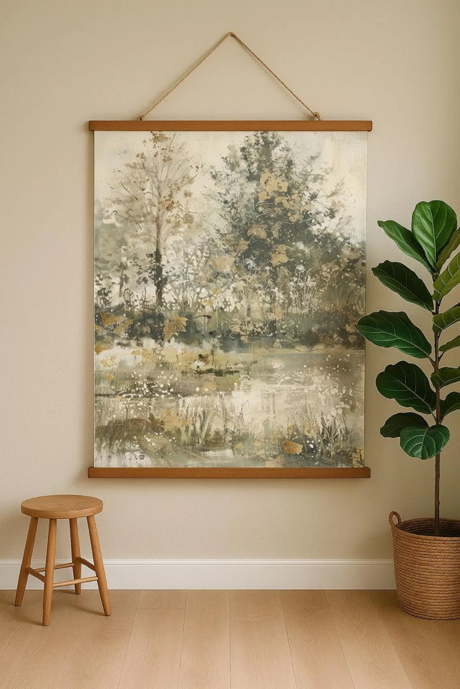 Boho-Chic Neutral Landscape Tapestry – Soft Watercolor Botanical Print