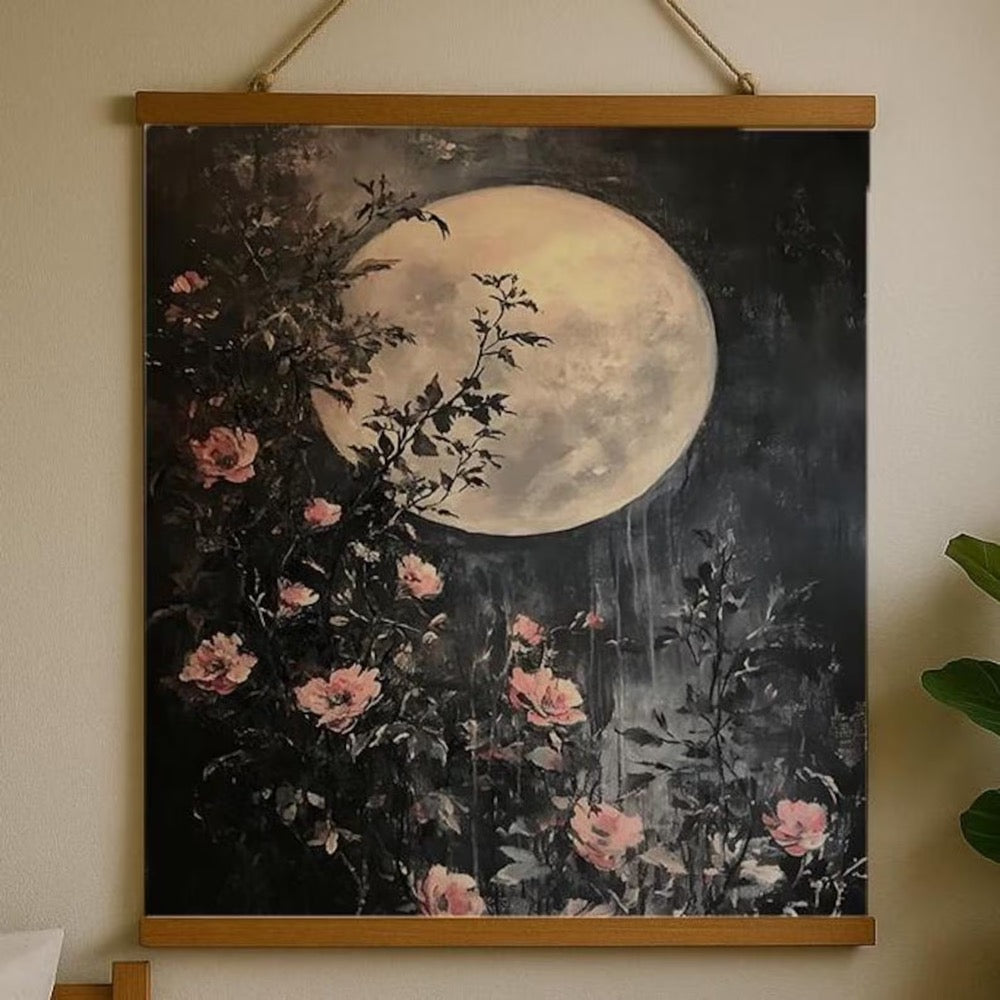Sakura Moon Tapestry – Cherry Blossom Moon Wall Hanging Floral Boho Home Decor